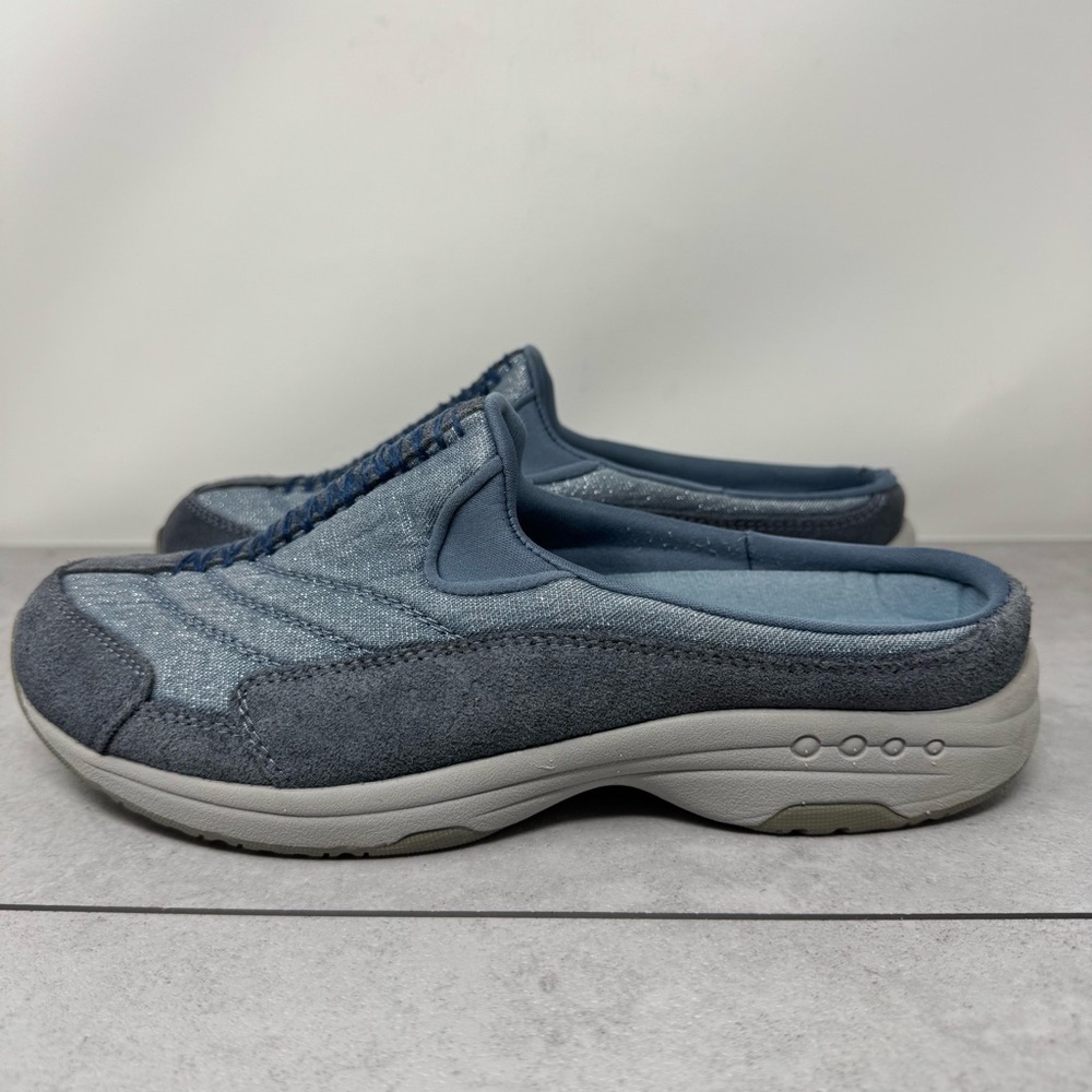 Easy Spirit Blue Slip On Sneaker Mules Suede & Metallic Textile Size 9.5